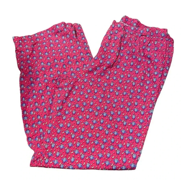 Vineyard Vines pink pajama pants featuring little owls and moons, tied waistband - Picture 1 of 5